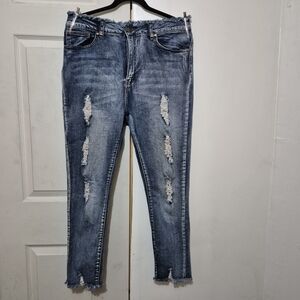 VIP Distressed Ankle Jeans in Blue